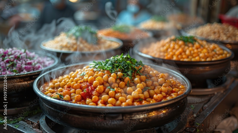 Obraz premium Steaming chickpeas in a street market