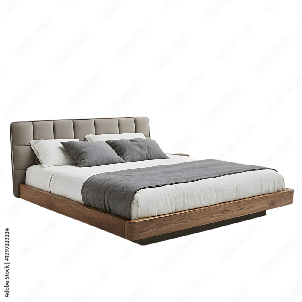 Modern Walnut Platform Bed Upholstered Headboard Bedroom Furniture Gray Bedding Luxury Modern Walnut Platform Bed Upholstered Headboard Bedroom Furniture Gray Bedding Luxury