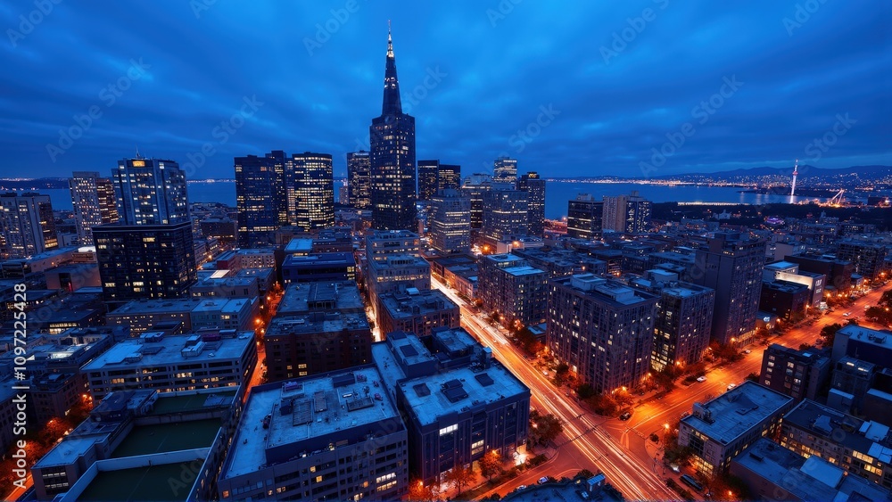 Obraz premium generative ai, Dynamic Urban Skyline at Dusk