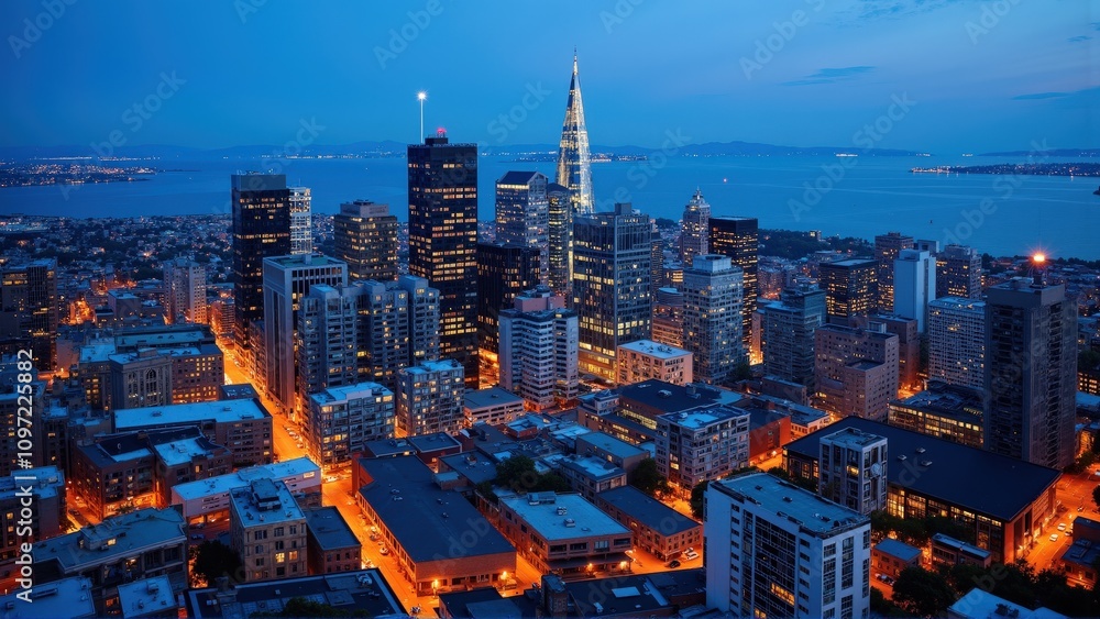 Obraz premium generative ai, Dynamic Urban Skyline at Dusk