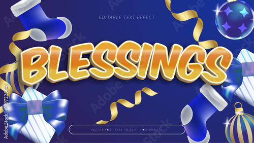 Blue Orange and White Blessings 3d Editable Text Effect - Font Style