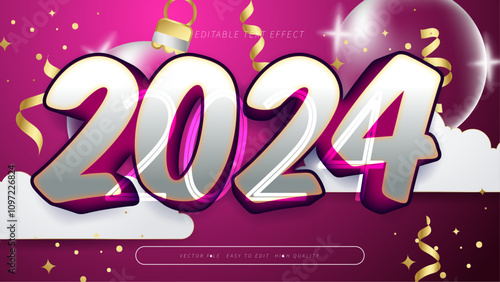 Pink Gold and White 2024 3d Editable Text Effect - Font Style