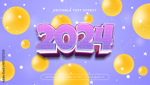 Yellow and Purple Violet 2024 3d Editable Text Effect - Font Style