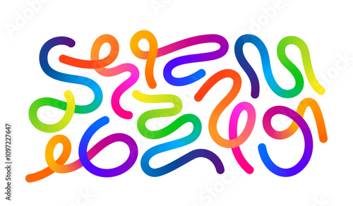 Abstract Gradient Lines Set. Wavy Color Shape Vector Graphic Design. Dynamic Geometric Pattern. Background with Color Waves. Illustration of Squiggle Rainbow Ribbons