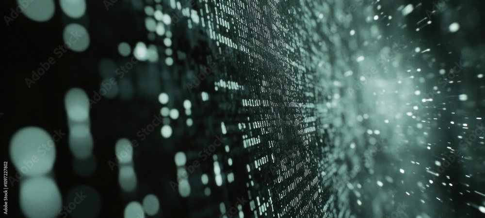 Abstract Digital Data Stream, Teal Green Binary Code Tunnel, Futuristic Technology Background Abstract Digital Data Stream, Teal Green Binary Code Tunnel, Futuristic Technology Background