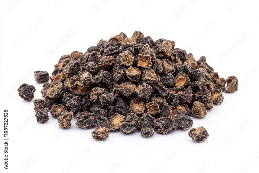 A mound of dried goji berries on a white background A mound of dried goji berries on a white background
