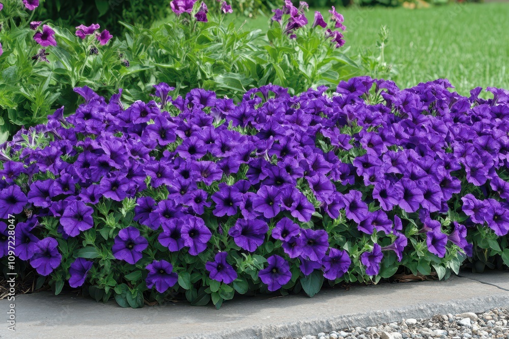 abundant blooming purple petunias in the garden abundant blooming purple petunias in the garden