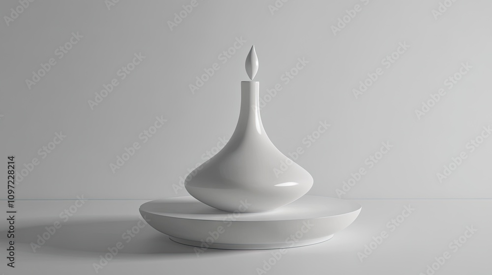 Fototapeta premium Minimalist White Ceramic Candle Holder with Soft Light Reflection