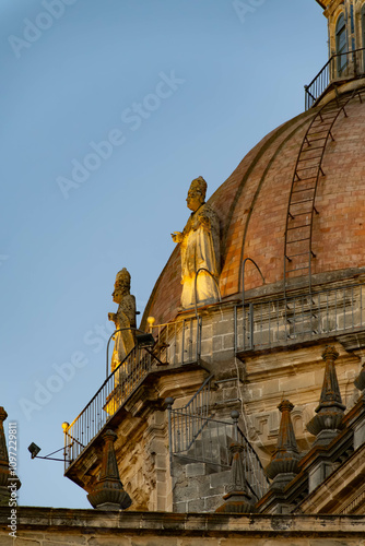 Walking in old part of Jerez de la Frontera, Sherry wine making town, Andalusia, Spain in summer, architectural details, Andalusian style, churches and towers photo