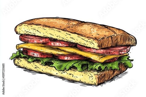 Cuban sandwich drawing Handcrafted vector image No AI photo