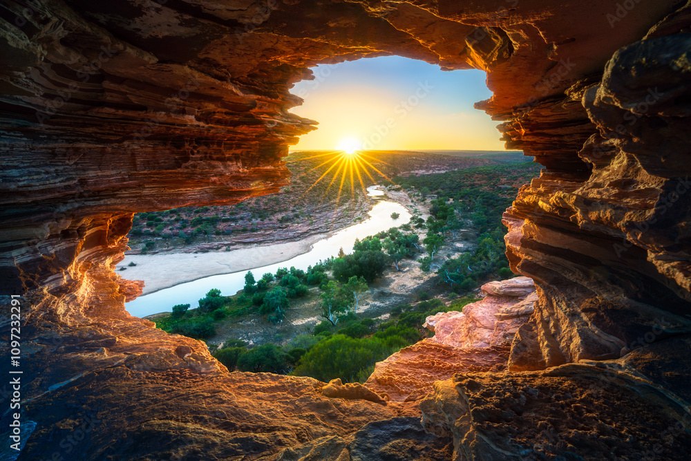 sunrise at natures window in kalbarri national park, western australia
