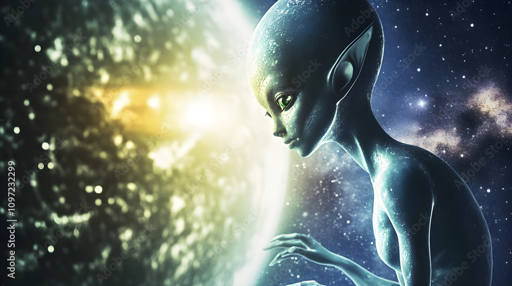An extraterrestrial gazing at the stars in a cosmic setting An extraterrestrial gazing at the stars in a cosmic setting
