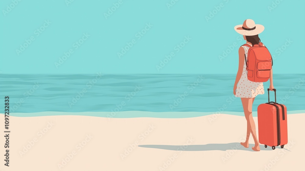 Ilustração captura a beleza de uma praia paradisíaca, com areia branca, mar azul-turquesa e céu límpido. Perfeita para evocar sensações de relaxamento, férias e bem estar Ilustração captura a beleza de uma praia paradisíaca, com areia branca, mar azul-turquesa e céu límpido. Perfeita para evocar sensações de relaxamento, férias e bem estar