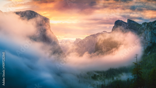 Obraz na płótnie sunrise at the tunnel view in yosemite nationalpark, california, usa w salonie