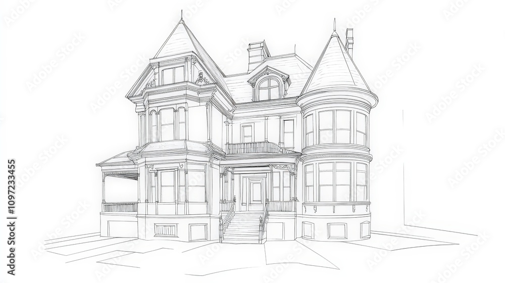 Detailed Architectural Sketch of a Classic Victorian House Design Detailed Architectural Sketch of a Classic Victorian House Design