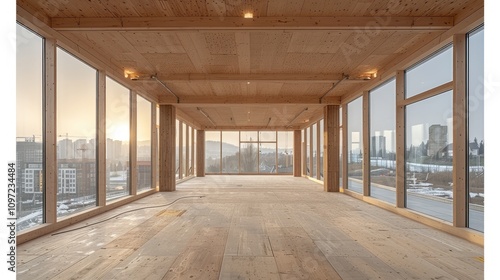 Modern Wooden Office Interior with City View