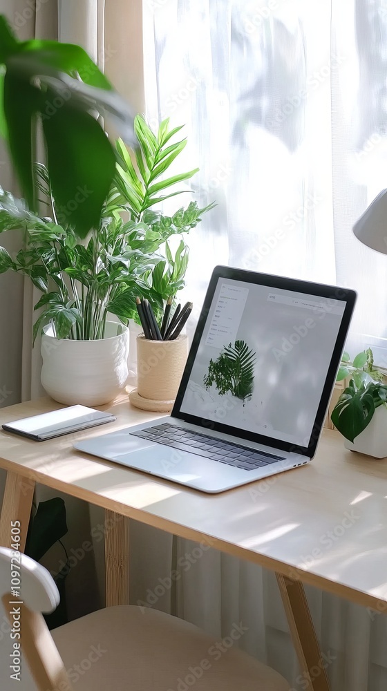 Fototapeta premium office desktop with a laptop