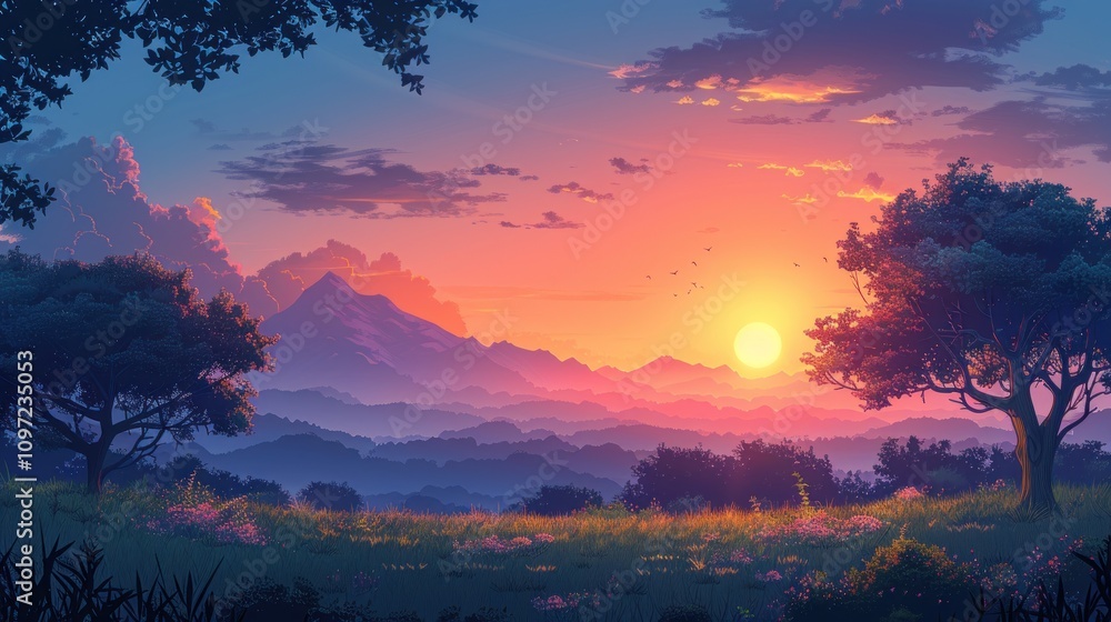 Fototapeta premium Peaceful Sunset Landscape