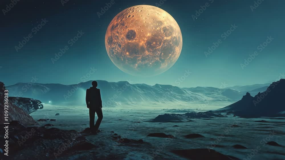 A Mystical Landscape Set Beneath a Radiant Glowing Moon in the Night Sky, Evoking a Sense of Wonder and Adventure A Mystical Landscape Set Beneath a Radiant Glowing Moon in the Night Sky, Evoking a Sense of Wonder and Adventure