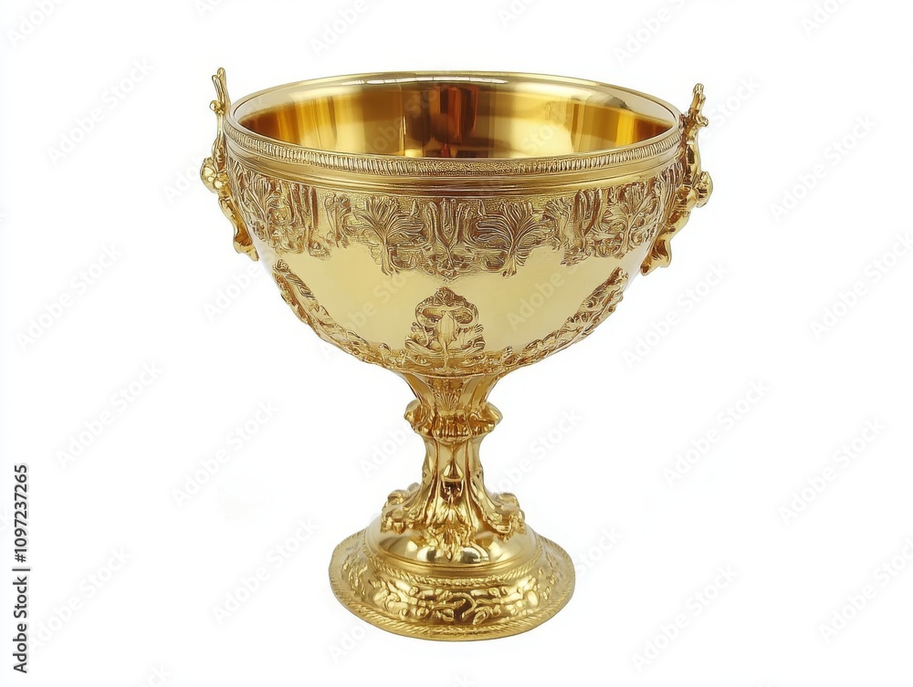 Golden trophy with ornate design and handles, perfect for awards Golden trophy with ornate design and handles, perfect for awards