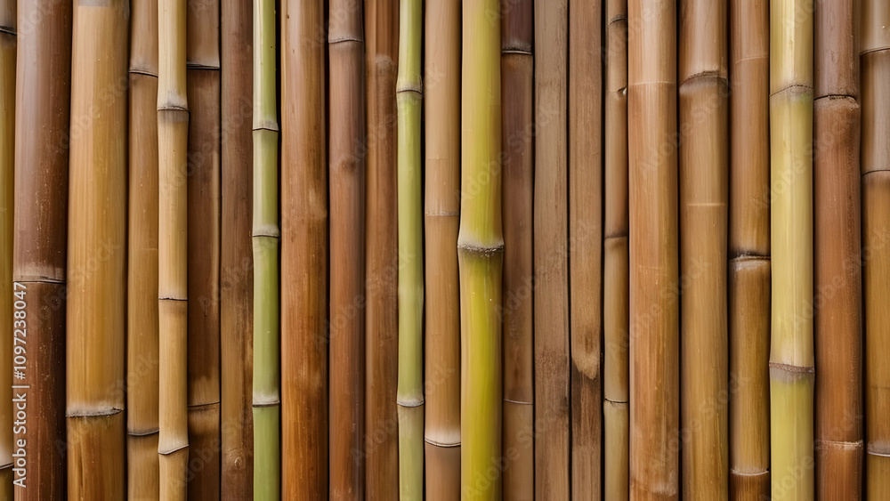 Natural bamboo fence texture with vertical brown wooden boards, perfect as a tropical plant-inspired background. Natural bamboo fence texture with vertical brown wooden boards, perfect as a tropical plant-inspired background.