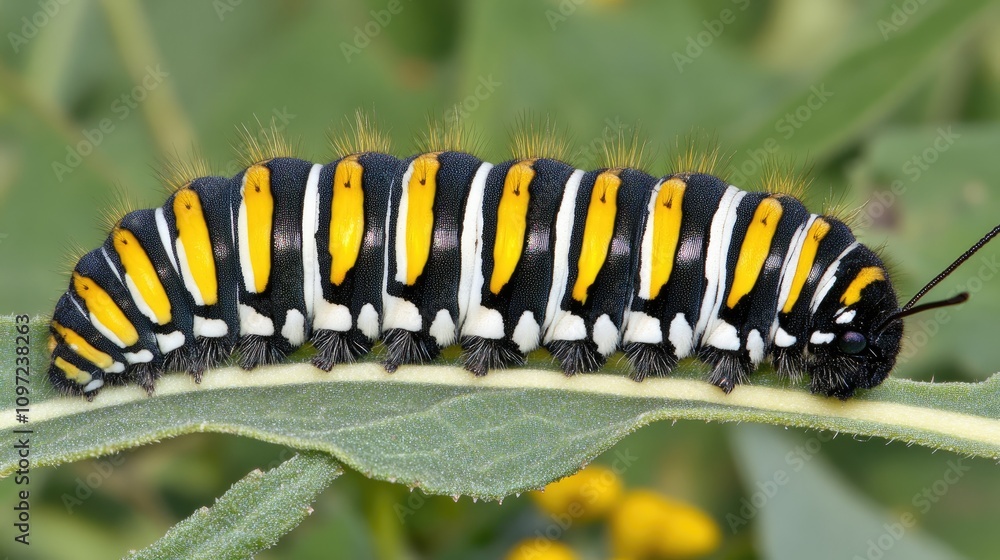 Colorful Caterpillar Crawling on Green Leaf in Nature Setting Colorful Caterpillar Crawling on Green Leaf in Nature Setting