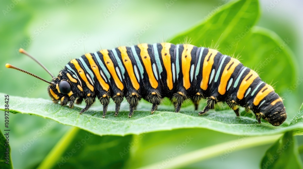 Colorful Caterpillar on Leaf in Natural Green Environment Colorful Caterpillar on Leaf in Natural Green Environment
