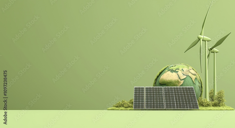 Eco-friendly energy sources with solar panels and wind turbines Eco-friendly energy sources with solar panels and wind turbines