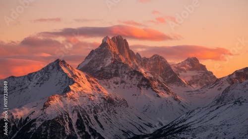 Snow-covered mountain and clear blue sky, showcasing winter serenity and rugged natural beauty.