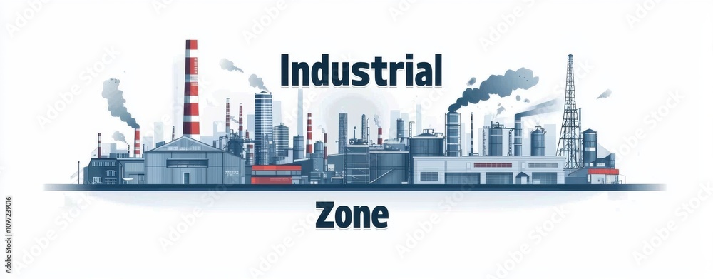 Fototapeta premium Flat illustration of a futuristic industrial zone skyline