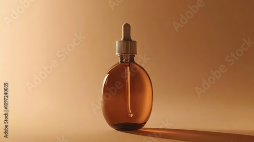 Amber Glass Dropper Bottle with Natural Light on Minimalist Background