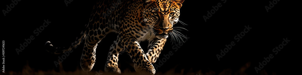 A lean leopard cautiously prowling through the shadows A lean leopard cautiously prowling through the shadows