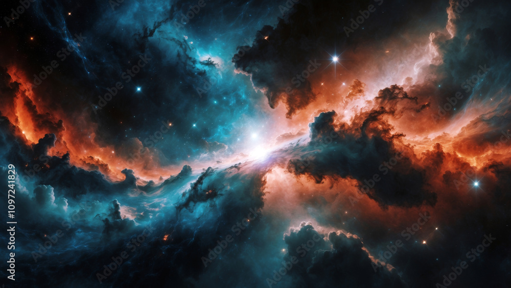 Fototapeta premium Expansive cosmic nebula with vibrant swirling colors and stars