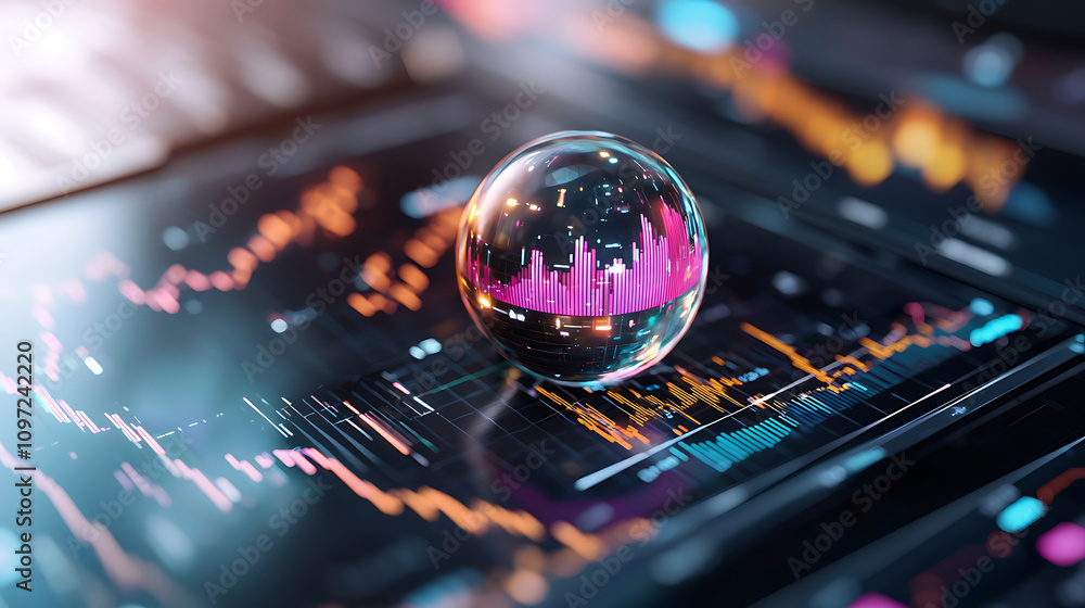 Futuristic holographic interface with data visualization and analytics, showcasing vibrant graphs and charts in digital environment Futuristic holographic interface with data visualization and analytics, showcasing vibrant graphs and charts in digital environment
