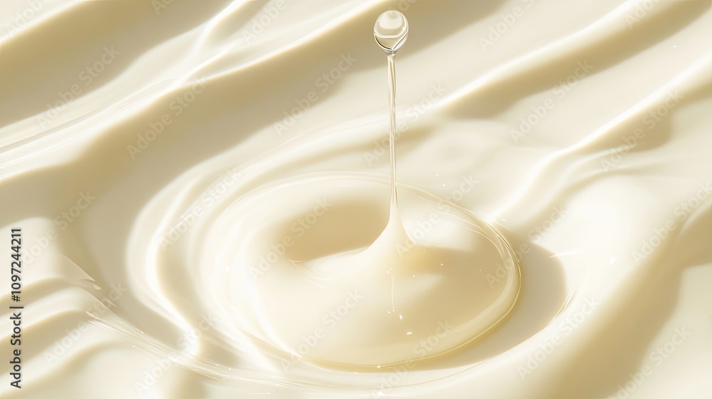 Liquid Cream Splash with Drop in Smooth White Surface Background Liquid Cream Splash with Drop in Smooth White Surface Background
