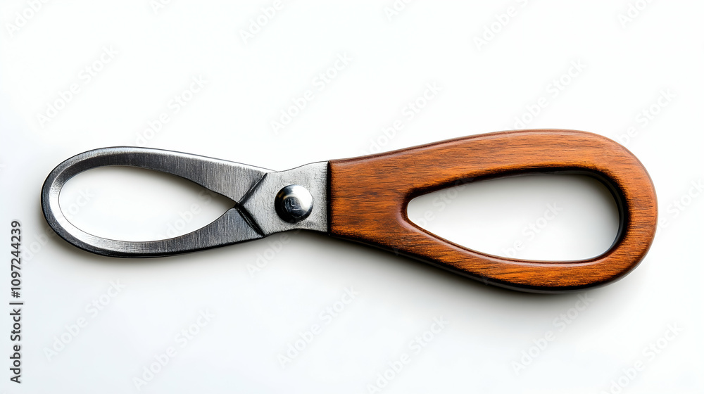 Close-up of elegant wooden and steel cigar cutters isolated on white background. Close-up of elegant wooden and steel cigar cutters isolated on white background.