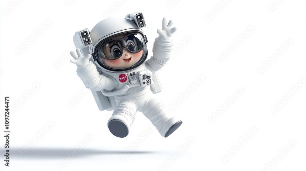 Cheerful cartoon astronaut in a spacesuit jumping and waving. Cheerful cartoon astronaut in a spacesuit jumping and waving.