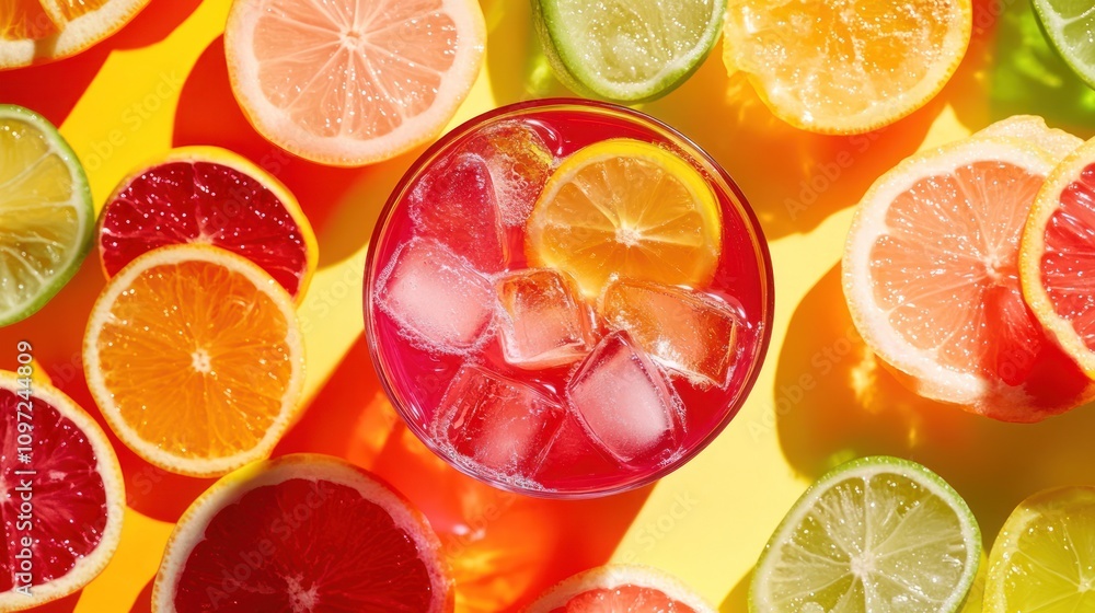 Refreshing Citrus Drink With Ice Cubes And Slices Refreshing Citrus Drink With Ice Cubes And Slices