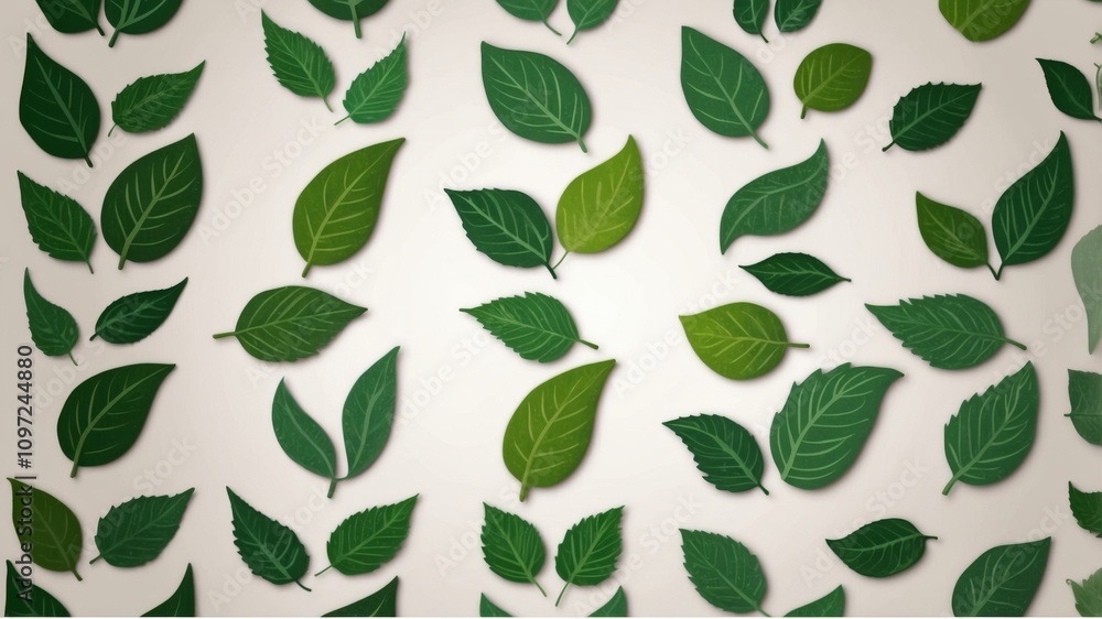 Naklejka premium Minimalist green leaf icons grid on white background