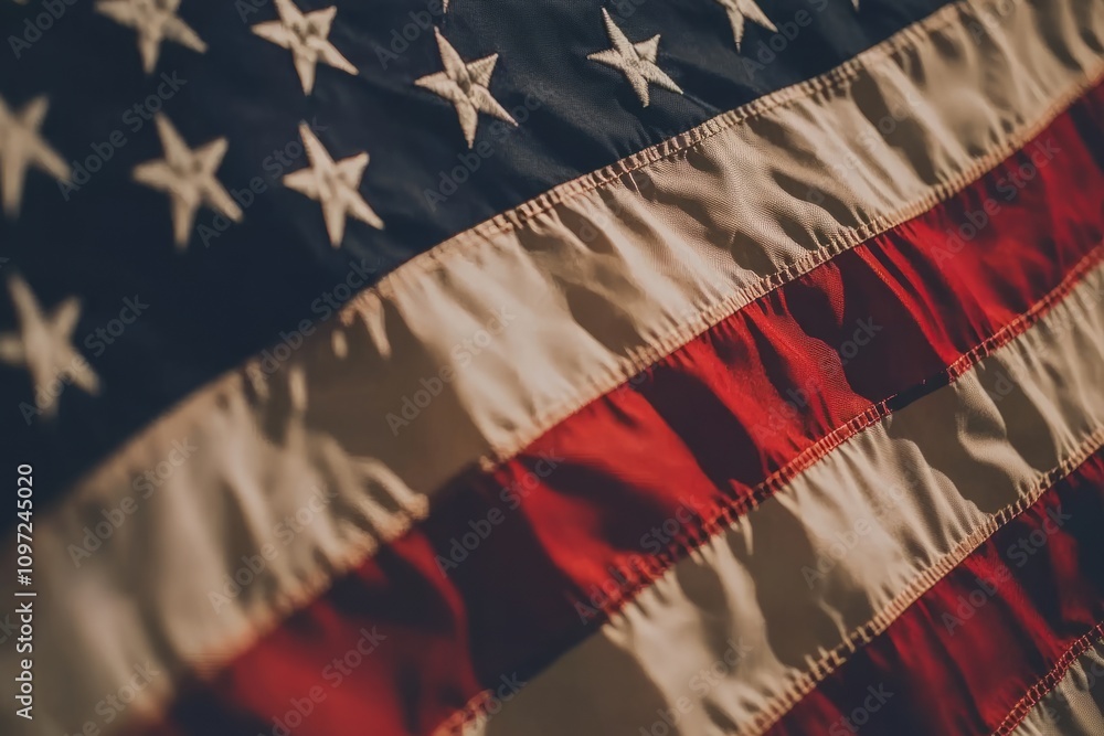 Fototapeta premium USA Flag/A closeup shot of an American flag waving gently in the wind