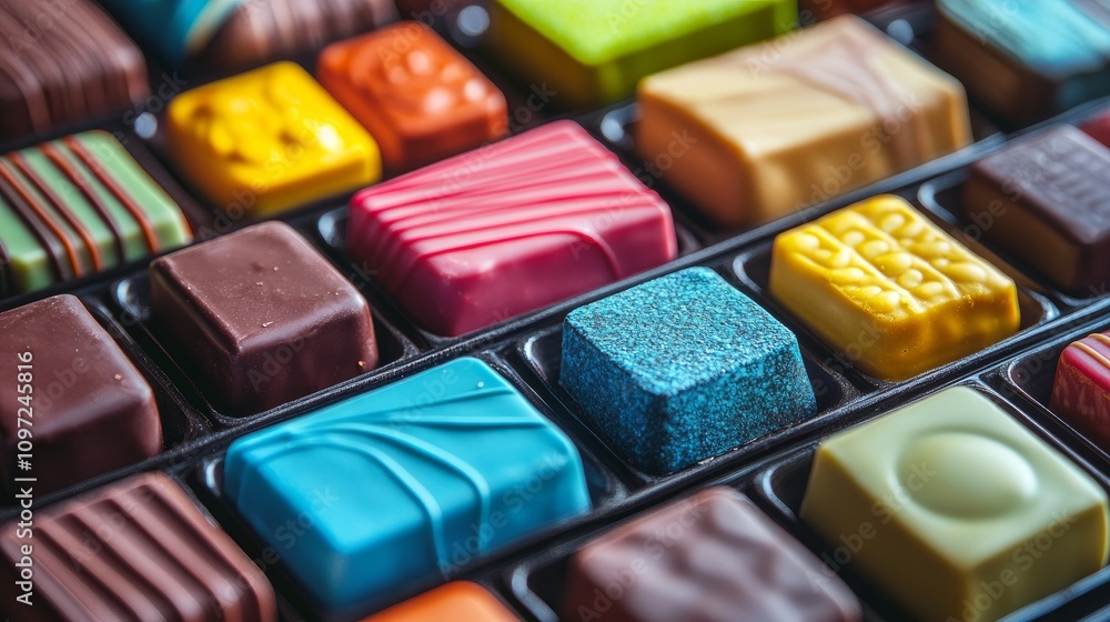 A variety of vibrant chocolates from boxes, perfect for the holidays A variety of vibrant chocolates from boxes, perfect for the holidays