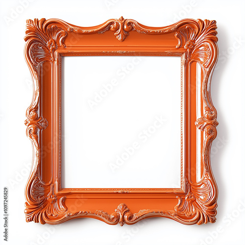 Orange baroque frame with white background creating copy space