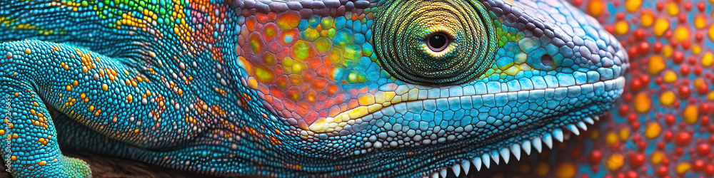 Fototapeta premium Camouflaged Chameleon: A chameleon blending into its surroundings, demonstrating adaptability and survival instincts.