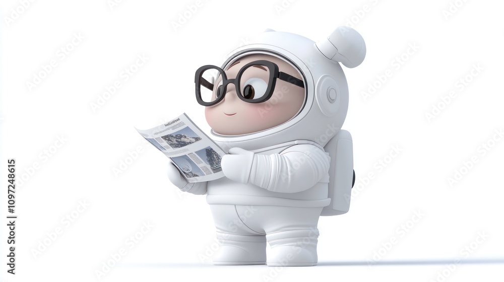A cartoon astronaut wearing glasses reading a newspaper. A cartoon astronaut wearing glasses reading a newspaper.