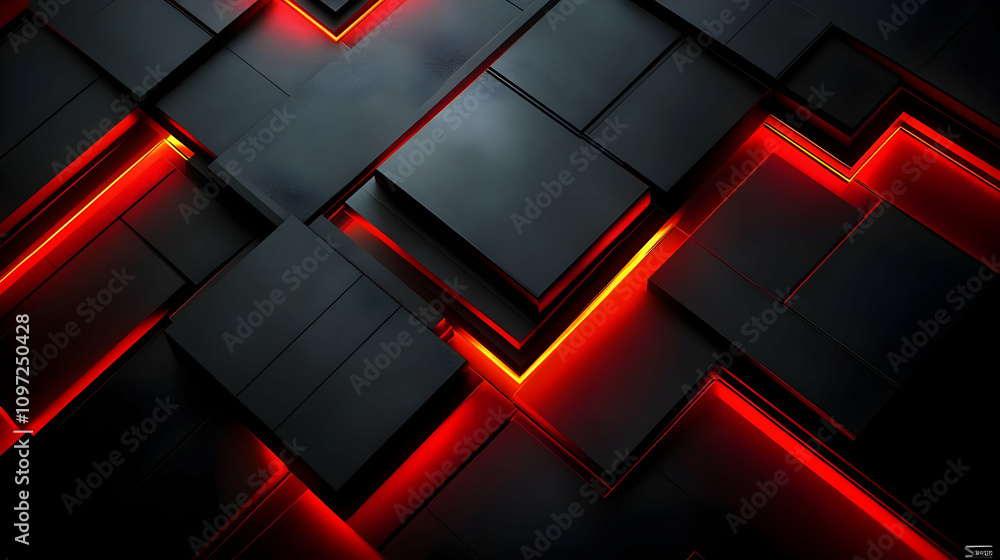 Abstract 3D Red Neon Cubes Background Abstract 3D Red Neon Cubes Background