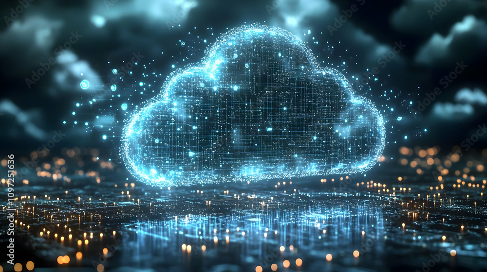 Digital Cloud Network 3D Illustration Digital Cloud Network 3D Illustration