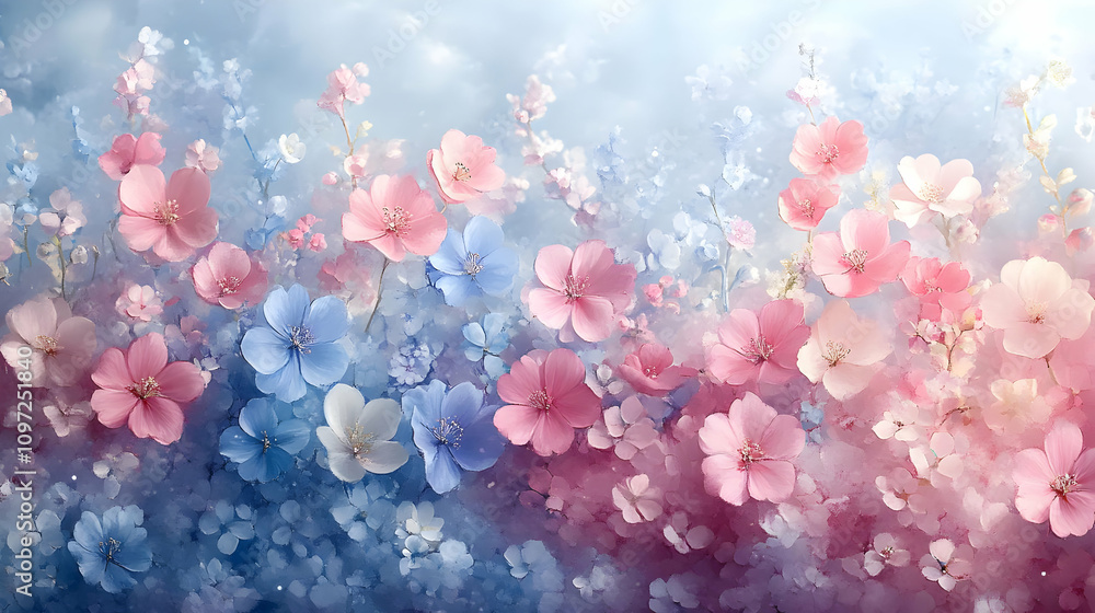 Floral Dream: Pink and Blue Flower Illustration Floral Dream: Pink and Blue Flower Illustration