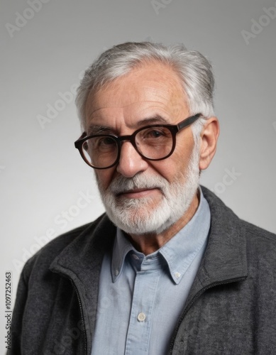 Portrait of an elderly man with gray beard and glasses