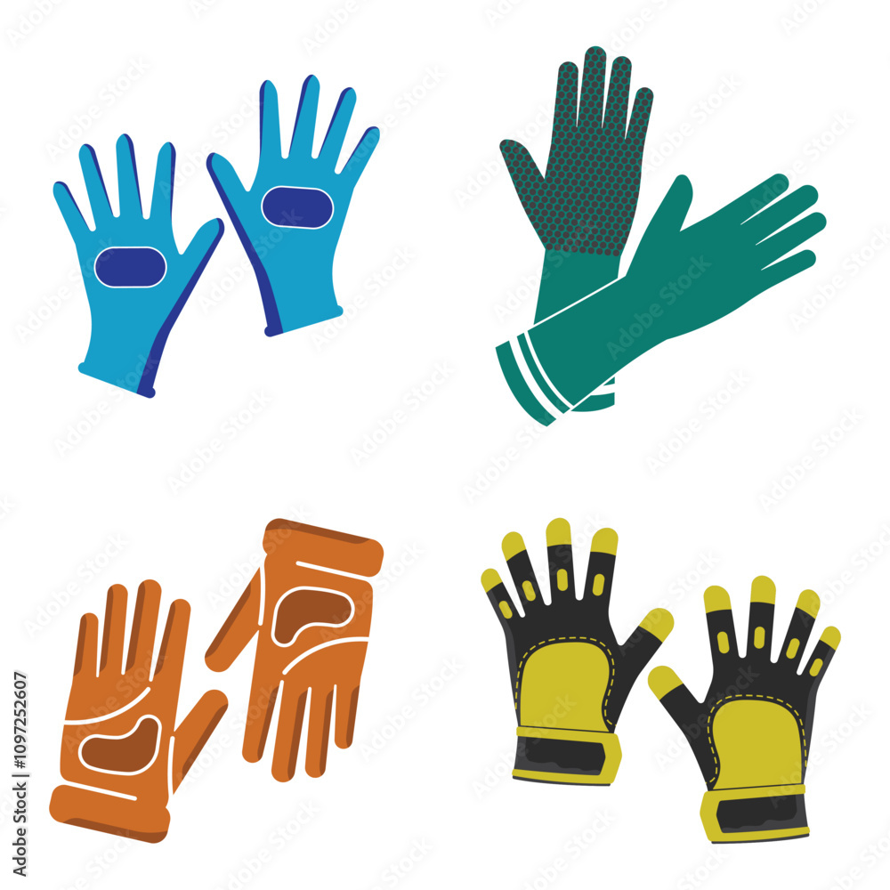 Protective gloves vector. Builder gloves vector icon. Thick technical gloves logo design Protective gloves vector. Builder gloves vector icon. Thick technical gloves logo design