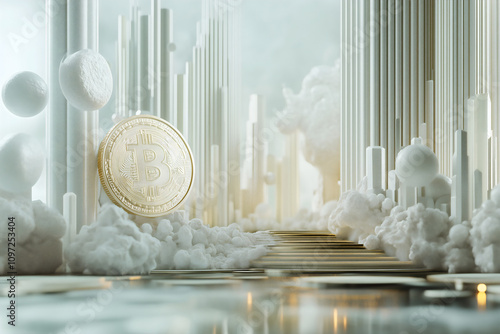 Golden Bitcoin on a Futuristic Digital Background photo